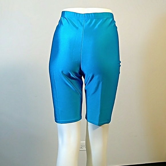 VTG 80s Spandex Yoga athletic shorts neon blue - Picture 4 of 4